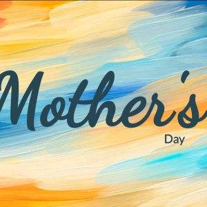 Mother's Day celebration banner with colorful abstract background.