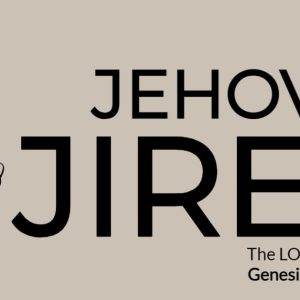 Minimalist line drawing of a biblical figure with text "Jehovah Jireh, The LORD our provider" and Genesis 22:14 verse.