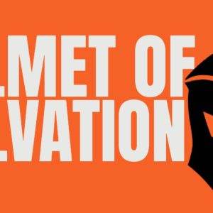 Helmet of Salvation graphic with bold text on orange background