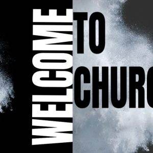 Welcome to church banner with dynamic black and white design elements