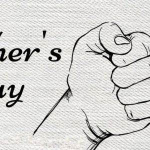 Hand-drawn father's day greeting with adult and child hand fist bump