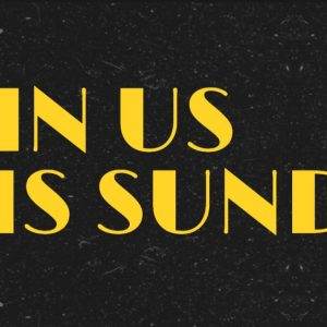 Vibrant 'Join Us This Sunday' banner with bold yellow text on a black background