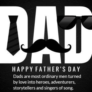 Happy Father's Day message with a tie, mustache, and sunglasses on the word 'DAD'