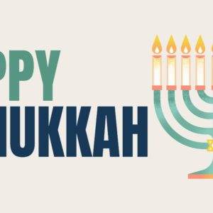 Happy Hanukkah banner with a menorah and candles