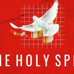 White dove flying with red background and the text 'Come Holy Spirit'