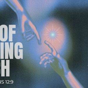 Artistic depiction of hands reaching towards each other with a radiant light and text referencing 1 Corinthians 12:9 on the gift of healing.