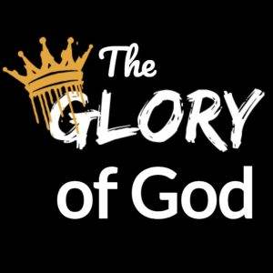 The Glory of God text with a gold crown on black background