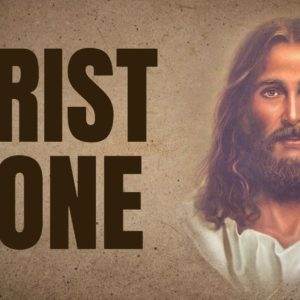 Illustration of Jesus Christ with the text 'Christ Alone' beside him