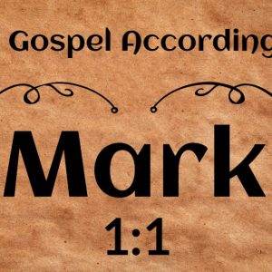 The Gospel According to Mark written on parchment background