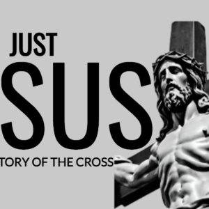 Jesus on the cross with a caption about the story of the cross