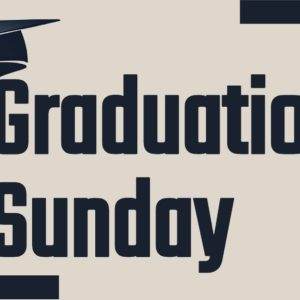 Graduation Sunday text with graduation cap icon on beige background