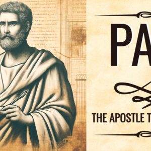 Illustrated depiction of Paul the Apostle holding a scroll next to the text 'Paul - The Apostle to the Gentiles'.