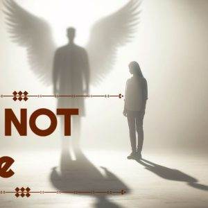 Silhouette of a guardian angel with wings standing next to a person with the text "I am NOT alone"