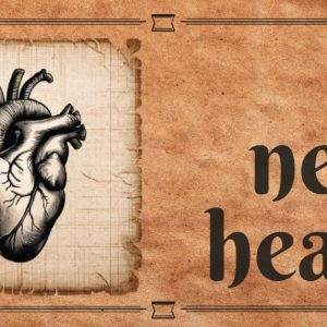 Illustration of a human heart with vintage typography on parchment background