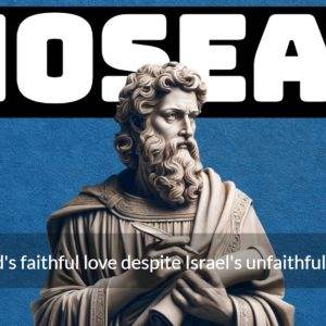 Statue of Hosea with a blue background and text highlighting God's faithful love.