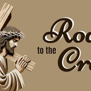 Illustration of Jesus carrying a cross with the words 'Road to the Cross' beside Him