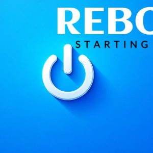 Power button icon on a blue background with text 'REBOOT Starting Fresh'