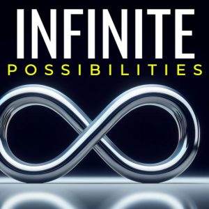 Metallic infinity symbol under "Infinite Possibilities" text with a dark background