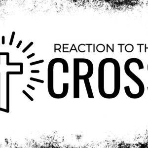 Graphic depicting a cross with glowing rays and text "Reaction to the Cross" in black and white background