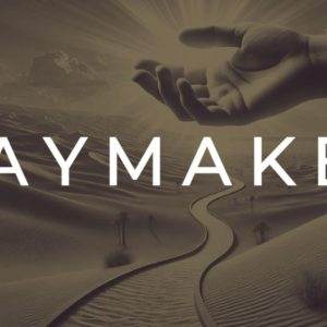 Outstretched hand over a desert landscape under the word 'WAYMAKER'