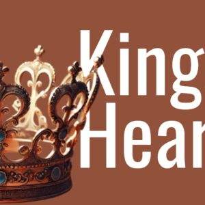 Elaborate gold crown with the text 'King of my Heart' on a brown background.