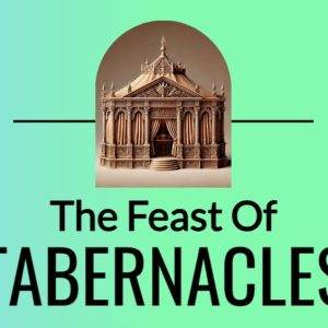 Illustration of a tabernacle for the Feast of Tabernacles with a gradient background.