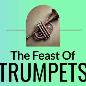 The Feast of Trumpets event poster with a trumpet on a gradient background.