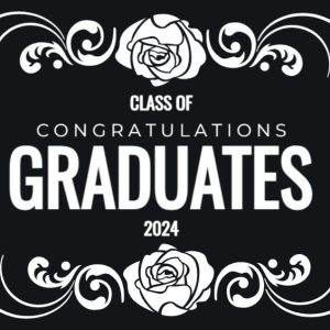 Elegant congratulations banner for the graduates of 2024 featuring ornate floral designs