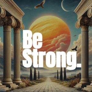 Inspirational artwork with ancient Greek columns and a motivational quote.