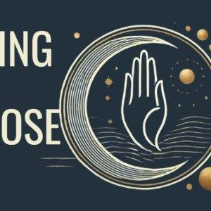 Praying hands inside a crescent moon with text reading Praying with Purpose on a dark background