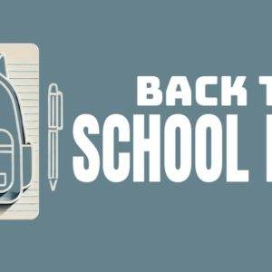 Back to School Bash: Notebook, Backpack, and Pen Graphic