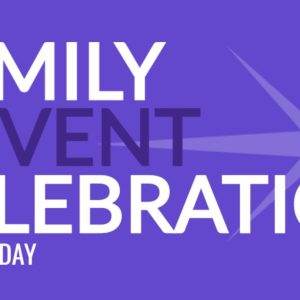 Family Advent Celebration event on a purple background with a starburst design.