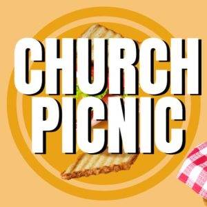 Church picnic banner with a sandwich and picnic basket