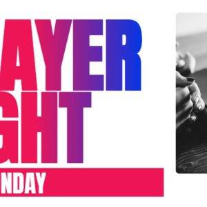 Prayer Night flyer with bold text and hands holding a Bible