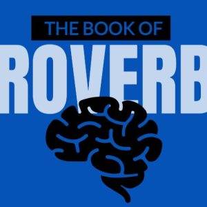 Book of Proverbs cover with a brain illustration on a blue background