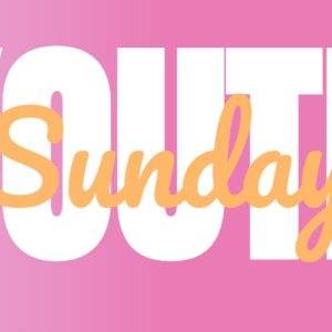 Youth Sunday text on a pink gradient background