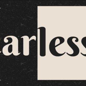 Bold typography featuring the word fearless split by contrasting black and beige backgrounds