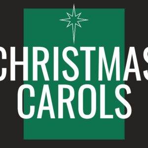 Festive Christmas Carols Banner with Star Graphic on Green and Black Background