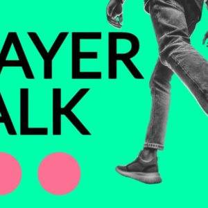 Person walking for prayer, promotional graphic with vibrant background.