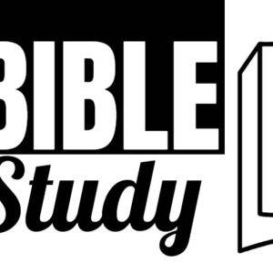 Illustration of an open Bible with the text Bible Study in bold.