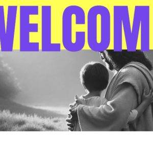 Warm welcome with Jesus holding a child on a sunny hillside