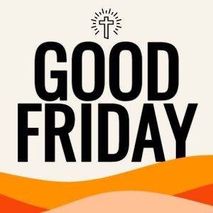 Good Friday graphic banner with wave patterns and a cross symbol at the top