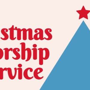 Christmas Worship Service announcement with a red star atop a blue triangle symbolizing a Christmas tree