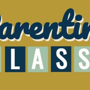 Parenting Class banner with stylish font on a gold background