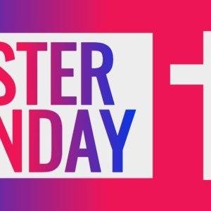 Easter Sunday graphic with vibrant colors and a cross