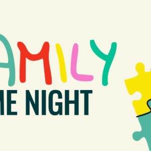 Colorful Family Game Night graphic with puzzle pieces