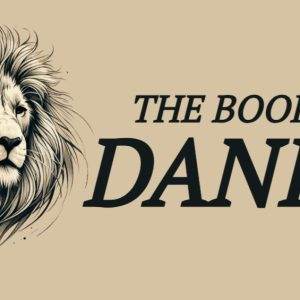 Illustrated lion next to the title The Book of Daniel on a beige background.