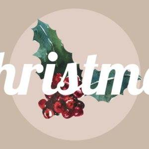 Christmas holly illustration with word Christmas in vintage style