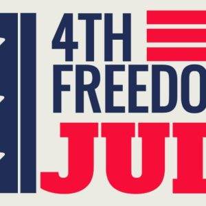 Patriotic 4th of July Freedom graphic with stars and stripes