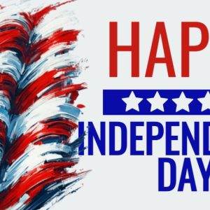 Abstract brushstroke American flag with text "Happy Independence Day" and stars